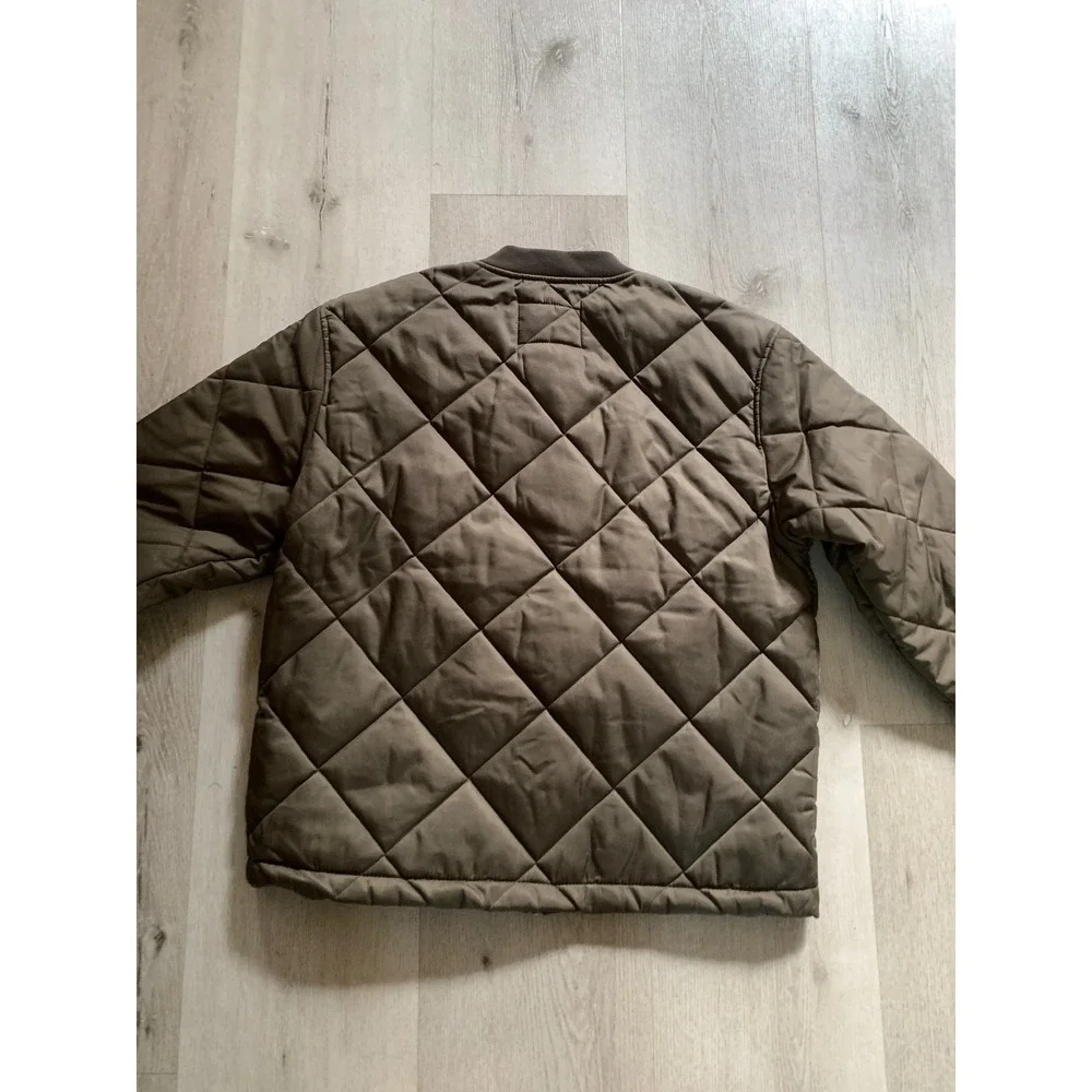Banana Republic Mens Quilted Bomber Jacket Olive Brown Snap Front‎ Size Medium